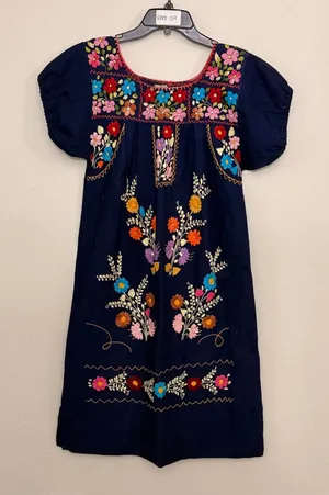Vintage 1970's Colorful Navy Mexican Huipil Style Dress / ML thumbnail 1