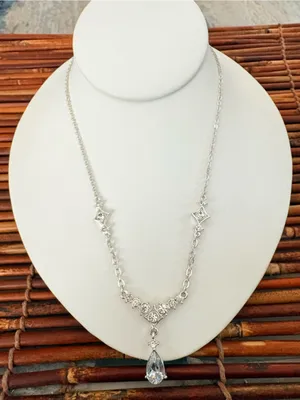 New York & Company Silver Teardrop Crystal Pendant Necklace 18”-21” thumbnail 1