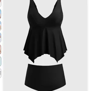 CUPSHE Plus Size Tankini V Neck High Waisted Asymmetric Flowy Hem,Black, 2X, NWT thumbnail 3