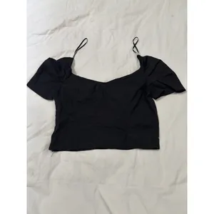 Lulus Black Sweetheart Cold Shoulder Crop Top Puff Sleeve Corset Style Size M thumbnail 2