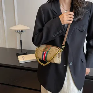 Monogram Chain Shoulder Bag Cream Gold Stripe Crossbody Clutch NIP thumbnail 2
