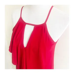 Venus Ruffled Tank Top Womens Small Red Keyhole Front Halter Neck Party Bold NWT thumbnail 7