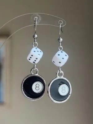 Handmade y2k funky grunge style 8 ball & dice dangle earrings 🎲🖤💕 thumbnail 2
