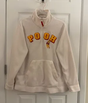Disney Vintage Winnie the Pooh Cream Quarter Zip Fleece Pullover Medium thumbnail 1