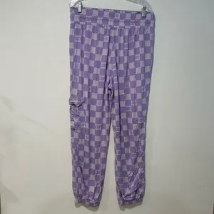 Juicy Couture Women’s XL Purple Checkered Jogger Pants Cargo Pockets Elastic Wai thumbnail 2
