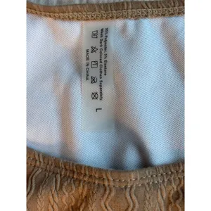 Tan Cable Knit Textured Bikini Set Scoop Neck High Cut Two Piece Swimsuit L thumbnail 3