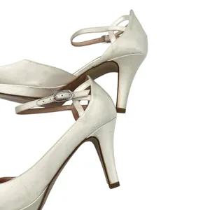 D. Lacquaniti white Satin d'Orsay Mary Jane heels Sz 37 Bridal Luxury Designer thumbnail 6