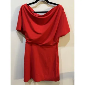 ALEXIA ADMOR Draped Shoulder Mini A-Line Dress Red‎ Size Medium thumbnail 2