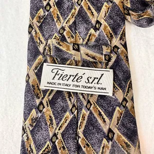 Fierte S.r.l Men's Vintage Tie Grey Multicolor Geometric Silk Handmade thumbnail 4