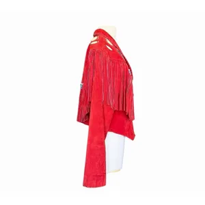 Vintage Red Suede Fringe Jacket Eagle Beaded Western Southwestern Women’s Large thumbnail 5