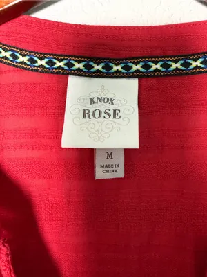 Knox Rose Red Boho Cotton Tiered Mini Dress Crochet Lace Tassel Tie Medium thumbnail 9