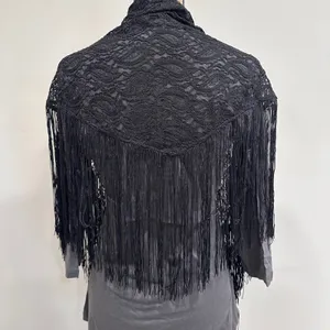 NWT Free People x Do Everything In Love Black Lace Fringe Kimono‎ Shawl Cardigan thumbnail 6