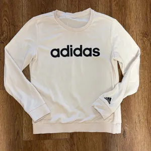 Adidas Crewneck Sweatshirt Cream Tan Black Embroidered Logo Pullover‎ Womens S thumbnail 1