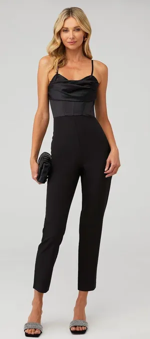Bardot Jamila Corset Jumpsuit Black Evening Elegant Formal Size XL thumbnail 1