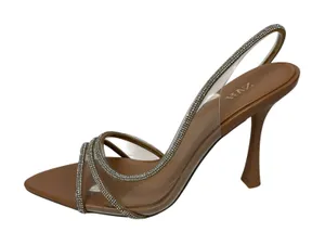 Zara Brown Embellished Rhinestones Pointed Toe Kitten Heels Slingback Sandals 37 thumbnail 1