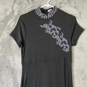 Vintage Y2K Black Gothic Maxi Dress Floral‎ Mandarin Collar Dark Romance Medium thumbnail 7