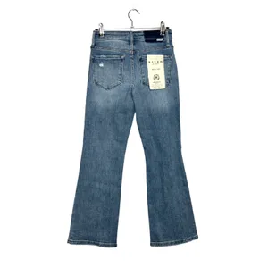 Risen Button Fly Cropped Flare Jeans Size 25 Distressed Light Wash Denim thumbnail 2