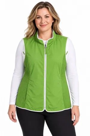 Coldwater Creek Womens 2X Lime Green Quilted Full Zip Mock Neck Vest thumbnail 1