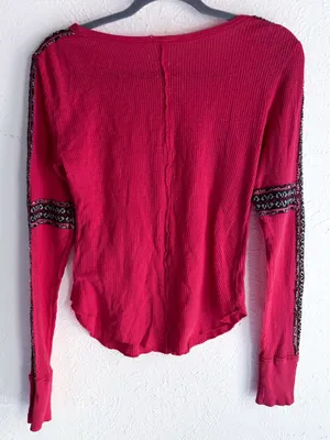 Free People We The Free Thermal Henley Top Red Long Sleeve 2000s thumbnail 3