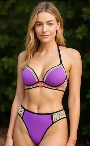 Victoria's Secret Purple Bikini Set with Black & Coral Accents thumbnail 1