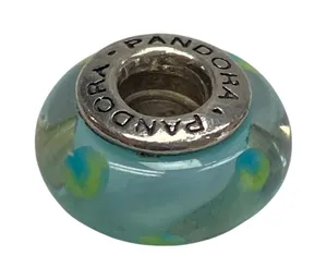 Pandora Sterling‎ Silver 925 ALE Blue Murano Glass Bead Charm thumbnail 1