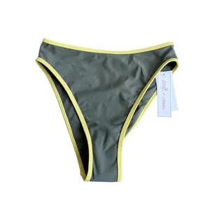 Salt + Cove Womens High Leg Bikini Bottoms Olive‎ Green Yellow Trim Size S NEW thumbnail 2