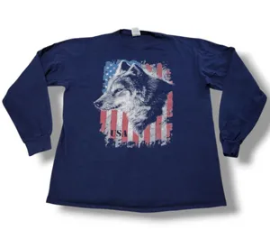 Delta Pro Weight T-Shirt Size Large L America American Flag Graphic Tee Wolf Tee Nature Tee thumbnail 2