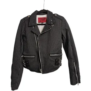 Tripp NYC Black White Striped Asymmetrical Zip Biker Jacket Moto Size M thumbnail 3