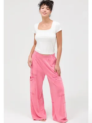 NEW Double Zero Taffy Pink Mineral Wash Cargo Sweatpants – Medium thumbnail 2