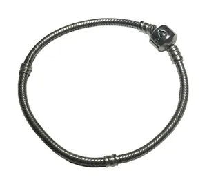 Pandora Oxidized Gunmetal Gray Classic Barrel Clasp Snake Chain Charm Bracelet thumbnail 1