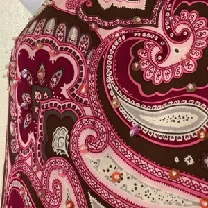 Vintage 90s Brown Pink Paisley Silk Fairycore Boho Artsy Sequin Midi Dress‎ Sz 6 thumbnail 2