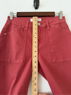 RISEN Jeans Women’s 0/24 Brick Red High Rise Flare Patch Pocket Denim Pants thumbnail 6
