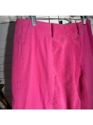 Vintage 90s hot pink pants cotton wide legs high waist 2 pockets sz M thumbnail 8