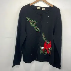 Classic Elements Woman Holiday Sweater Black Cardigan size 20-22W Vintage thumbnail 2