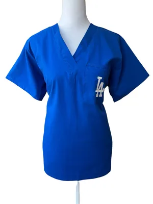 LA Dodgers Y2K Scrub Top Medical Uniform Royal Blue Unisex SM Concepts Sport MLB thumbnail 5