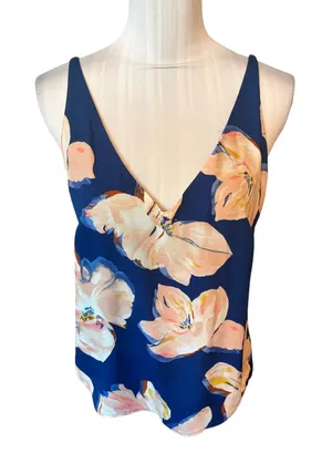 A New Day Navy Blue & Peach Floral Camisole Top Size S thumbnail 1