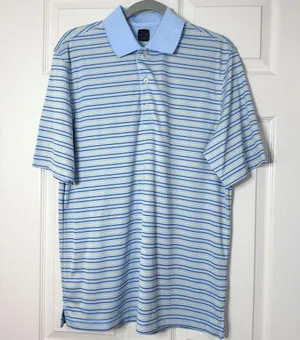 Greg Norman Polo Shirt Light Blue and Yellow Stripes ML75 Microlux Play Dry (M) thumbnail 1