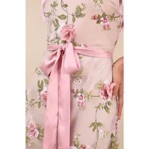Lulus Authentic Sweetness Pink Floral Applique Tie-Strap Midi Dress thumbnail 3