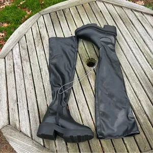 Wild Fable Nwt Women's Round Toe Lug Sole Chunky Over Knee High Platform Boots size 6 black thumbnail 2