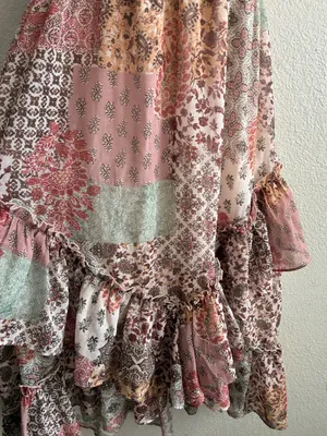 Life Boho Patchwork Ruffle Convertible Dress/Skirt Blush Multi L Pink Size L thumbnail 7
