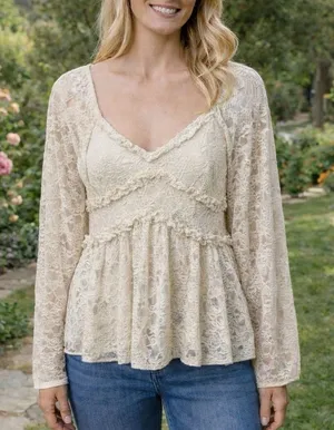 Altar's State Ivory Lace Sweetheart Babydoll Blouse Cottagecore Fairy Feminine S thumbnail 1