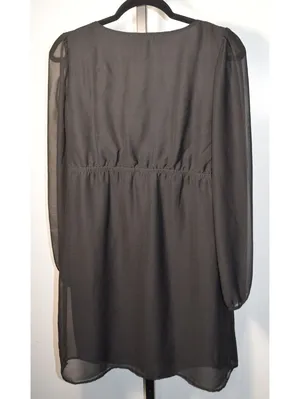As You Wish Size L Black Sheer Chiffon Lace Tie Front Babydoll Dress Romantic Goth thumbnail 2