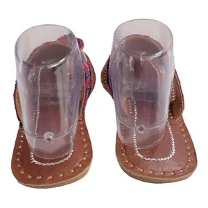 Kolhapuri Chappals Hand Embroidered Leather Flat Sandals Toe Ring 9 Brown thumbnail 6