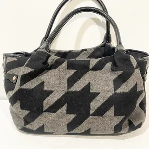 Kate Spade Black Gray Wool‎ Houndstooth Bag Large Felted thumbnail 8