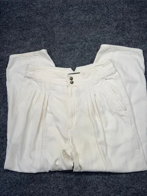 Anthropologie cream-colored, pleated barrel trousers thumbnail 3