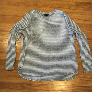 Banana Republic Gray & White Striped Long Sleeve Crewneck Top thumbnail 1