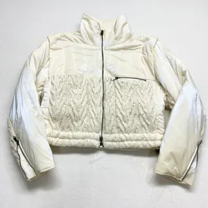 FP Movement Hybrid Cable Knit Puffer Jacket Womens Size L White Mixed Media Crop thumbnail 1