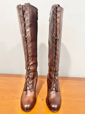 Frye Parker Lace Up Victorian Brown Real Leather Tall Knee High HeelBoots Sz 9.5 thumbnail 2