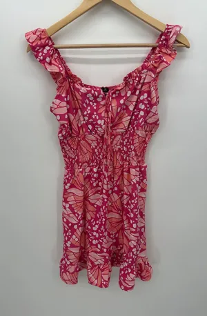 Lilly Rose‎ Womens Pink Floral Milkmaid Dress XS Smocked Ruffle A4930U54B03 thumbnail 1