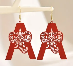 Crimson Red Elephant A Earrings Lightweight Metal University of Alabama Roll Tide Football Jewelry Gameday thumbnail 1